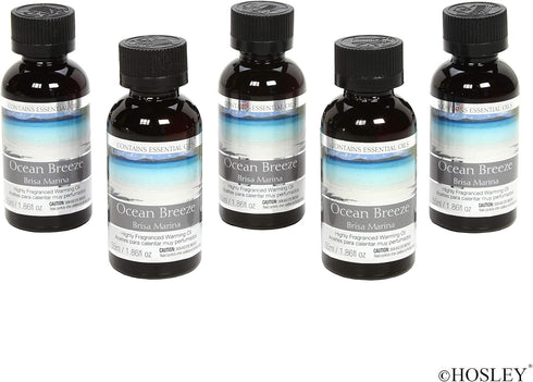 Aromatherapy Set of 5 Hosley Premium Ocean Breeze Highly Scented Warming Oils 1.86 Fluid Ounce Each. Ideal GIFT for Weddings Spa Reiki Meditation ...
