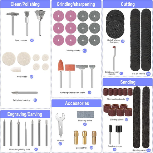 HARDELL Rotary Tool Accessories, 227pcs Power Rotary Tool Accessories Kit, 1/8"(3.2mm) Diameter Shanks, Universal Fitment for Easy Cutting, Polish...