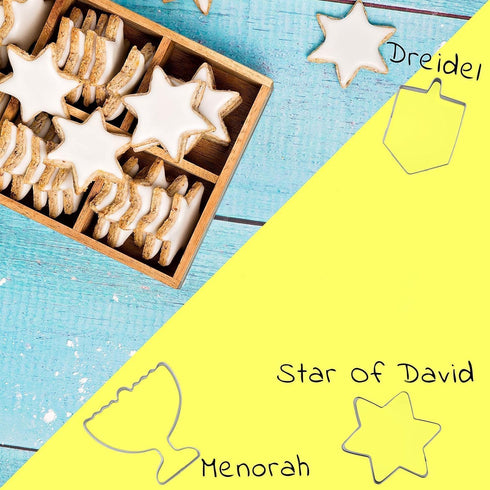 The Dreidel Company Stainless Steel Hanukkah Cookie Cutters, Three Hanukkah Menorah, Dreidel, Star Shaped...