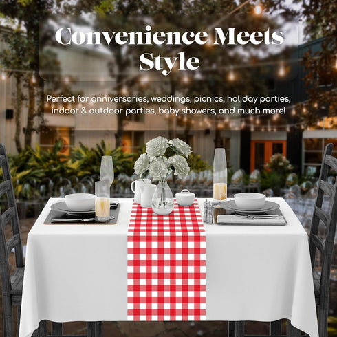 Red Gingham 6 Pack Checkered Premium Disposable Plastic Table Runner 14 x 108 Inch. Table Runner for Dinner Parties & Events by Grandipity...