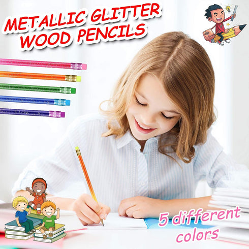 Color Changing Mood Metallic Glitter Pencil with Eraser Wooden Pencils Heat Activated Color Changing Pencils Thermochromic Pencils for Graduation ...
