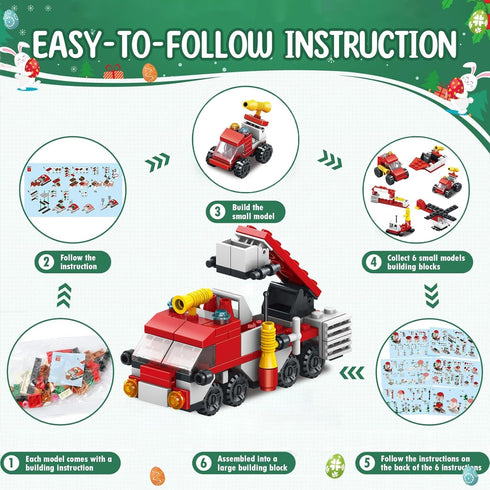 Easter Basket Stuffers, Fire Rescue Vehicles Building Block with 6 Characters,6 in 1 Car Building Kit Easter Eggs Easter Baskets for Kids...
