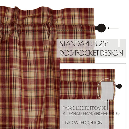 VHC Brands Rustic Thanksgiving Kitchen Beckham Plaid Rod Pocket Cotton Hanging Loops 16x60 Curtain, Valance, Rust Red...