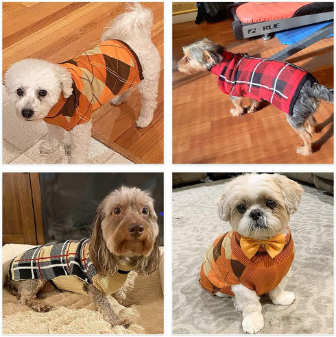 Dog Sweater Pet Knitted Clothes - Classic Plaid Pull Over Turtleneck Dog Sweaters with Leash Hole Warm Dogs Winter Clothing for Small Medium Dogs ...