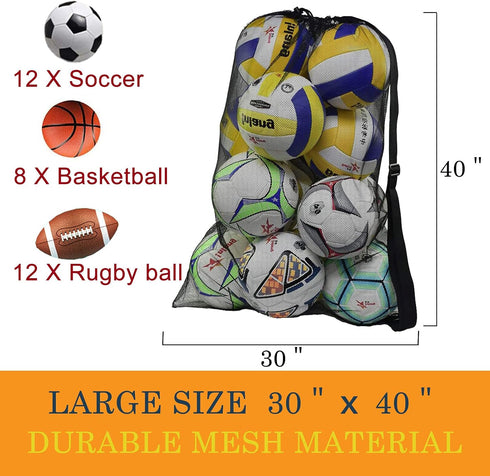 Heavy Duty Mesh Ball Bag, Drawstring Sport Equipment Storage Bag for Basketball, Soccer, Sports Beach and Swimming Gears with Adjustable Shoulder ...