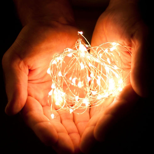 60 LEDs Warm White Color String Lights Silver Wire Indoor and Outdoor 20 Feet Firefly Starry Fairy Lights Battery Powered for DIY, Christmas, Holi...