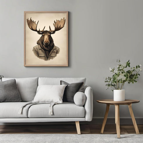 Posterizer 1 pcs- moose with a green jacket on-Abstract & Modern Art-Art for Animal Lovers- Gift for Men Women Teens-decor for Bedroom, Office, L...