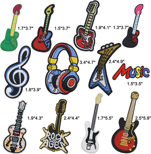 Antrix 12 Packs Iron on Music Guitar Headset Patches, Hip Hop Rock Music Style Embroidery Iron on Sewing on Applique Patches for DIY Rockers Singe...
