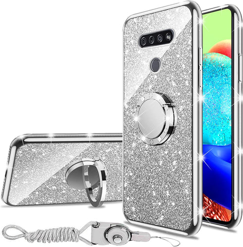 nancheng for LG K51 / LG Reflect/LG Q51 Phone Case Girls Women Cute Glitter Luxury Silicone Shockproof Protective Cover with Ring Stand & Strap - ...