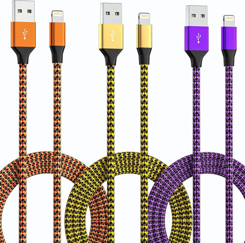 Lightning Cable MFi Certified 10FT 3Pack Long iPhone Charger Fast Charging Cord 10 Foot Nylon Braided Compatible with iPhone 14/13/12/11 Pro Max/X...