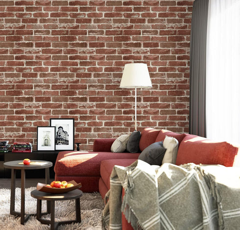 Red Brick Wallpaper, Self-adhesive Peel and Stick Wallpaper Waterproof and Removable Good for Home Decoration and Furniture Renovation (17.5 x 118...