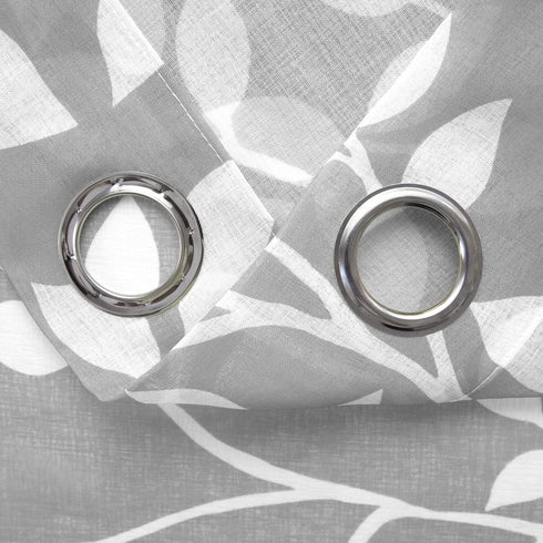 XTMYI Light Grey Small Window Curtain Panels for Bathroom,Grommet Leaf Striped Pattern Design Sheer Half Short Curtains for Bedroom Kitchen Set,Gr...