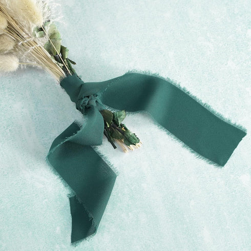 MEEDEE Dark Green Chiffon Ribbon 2 Inch Frayed Ribbon Fringe Chiffon Ribbon Green Chiffon Ribbon for Crafts Silk Chiffon Ribbon for Gift Wrapping ...