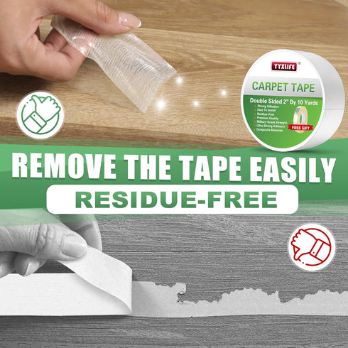 YYXLIFE Double Sided Removable Rug Tape - Carpet Adhesive for Hardwood Floors,Non Slip Anti Curling Floor Tape for Area Rugs,Mats,Carpets - No Res...