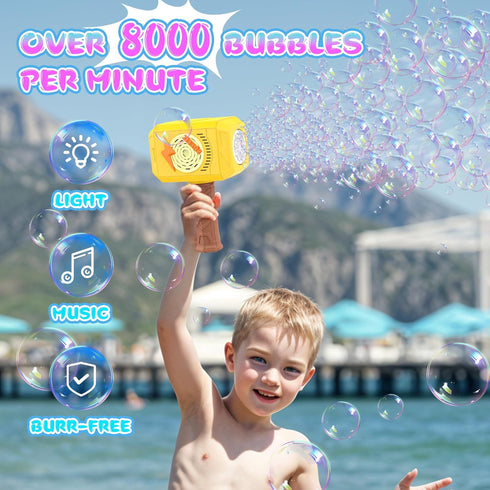 Bubble Machine,2024 NEW Hammer Bubble Gun Kids Toys for Ages 5-7 Automatic Bubble Blower Bubble Wand with Light & Music Bubble Maker Include Bubbl...