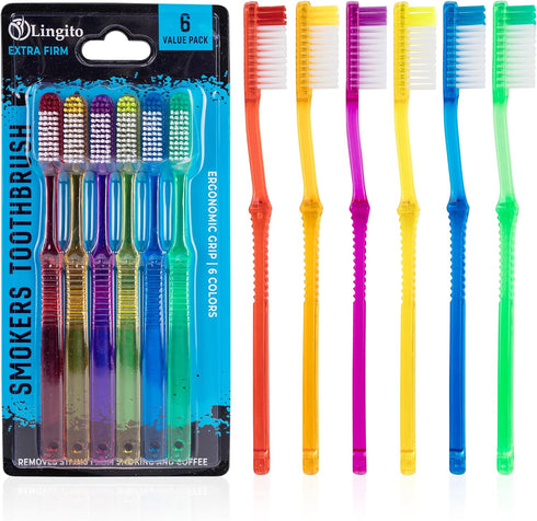 Extra Firm Toothbrush Set for Adults or Smokers Travel Toothbrush Kit, Hard Multicolor Denture Brush, Large Head, Manual Travel Toothbrush Hard Br...