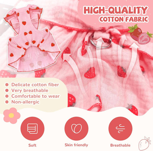 Dog Dresses for Small Dogs Girl female Dog Clothes Cat Clothes Cat Dress Cute Cotton extra small Summer clothes Bow Decor Printed Strawberry Dog B...