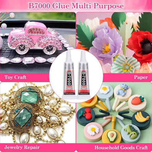 Anezus1200Pcs Craft Gems with 2Pcs B7000 Jewelry Glue, Flat Back Sequins Jewels Embellishments Rhinestones Gemstones for Bedazzling, Decor, Clothi...