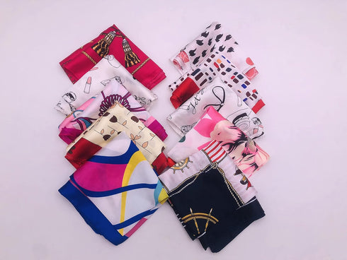 10PCS Women's Fashion Small Square Neck Scarf Satin Scarf Mixed Neck Head Scarf Neckerchief Mixed Pattern & Colors Fashion Accessory Set 19.7" x 1...