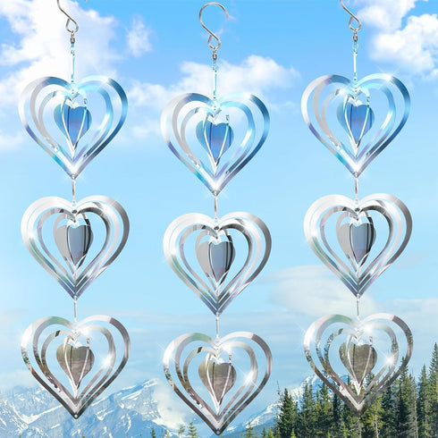 3PCS Heart Bird Scare Discs Set,Double-Sided Bird Reflectors,Highly Reflective Wind Spinners Bird Devices to Scare Birds Away from Yards Outdoor G...