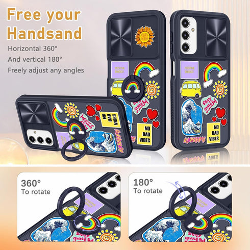 for Samsung Galaxy A14 5G Case, Cute Stylish Designer Galaxy A14 5G Phone Cases with Slide Camera Cover + Ring Holder,Positive Slim Protective Sho...