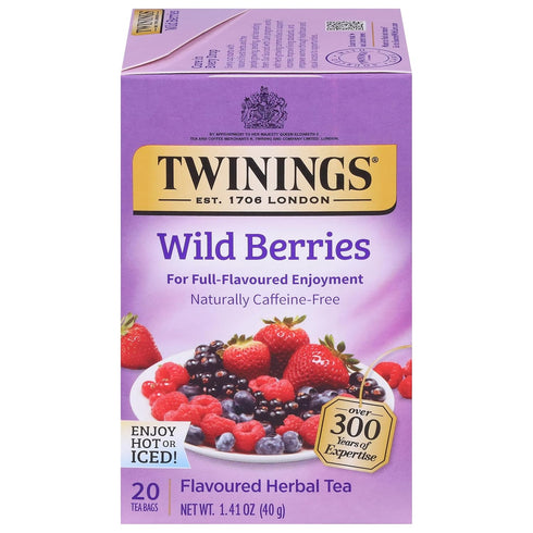 Twinings Wild Berries Herbal Tea Individually Wrapped Bags, 20 Count (Pack of 1), Full-Flavoured, Naturally Caffeine-Free, Enjoy Hot or Iced, 20 T...