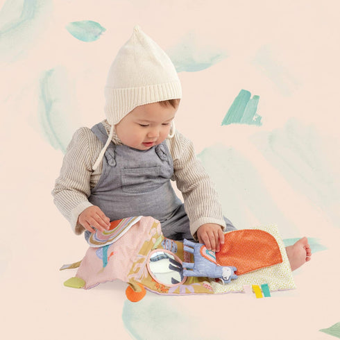 Manhattan Toy Llama Themed Soft Baby Activity Book with Squeaker, Crinkle Paper and Baby-safe Mirror Small...