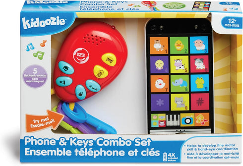 Kidoozie Phone & Keys Combo Set - Interactive Toy Bundle for Ages 12 Months+ - Key Ring & Cell Phone with Music, Animal Sounds, & More!...