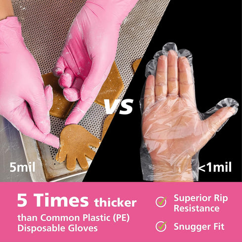 Disposable Gloves for Women, Pink Vinyl Gloves Disposable Latex Free for Cooking, Food Prep, Cleaning, Hair Dye, Tattoo, Medium Duty, Touch Screen...