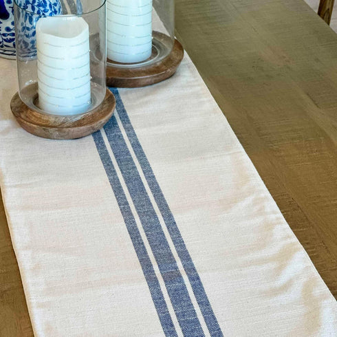 Piper Classics Market Place Blue Grain Sack Stripe 36" Table Runner...
