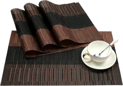 SHACOS Placemats Set of 4 Woven Vinyl Table Mats Place Mats for Dining Table Heat Resistant Wipe Clean (4, Ombre Coffee Black)...