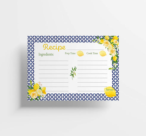 Recipe Cards, 4x6 Inches, 50 Fill-in-the-Blank Cards for Recipe Box (Mediterranean Lemon)...