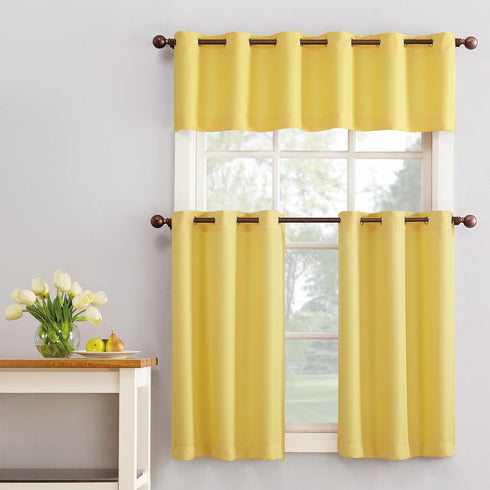 No. 918 Montego Casual Textured Semi-Sheer Grommet Kitchen Curtain Tier Pair, 56" x 24", Yellow...