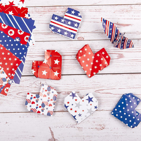 Whaline 60 Sheet 4th of July Pattern Paper Set 12 Designs A5 Size Patriotic Stars Stripes Fireworks Craft Paper Red Blue White Double-Sided Origam...