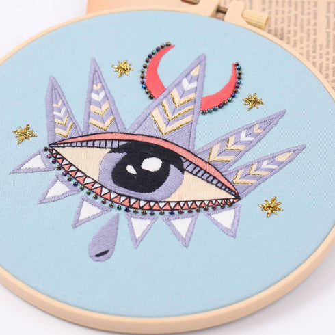 Harimau 5pcs Beginner Embroidery Kit,Eye Pattern,Cross Stitch Kits, Including Stamped Embroidery Cloth with 2 Embroidery Hoops, Multicolor Color T...