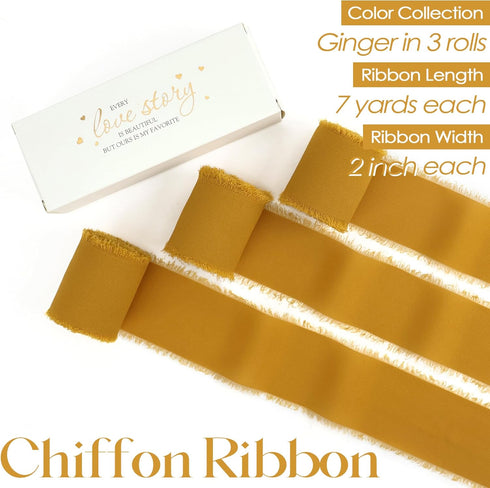 MEEDEE Chiffon Ribbon 2 Inch Frayed Ribbon Ginger Chiffon Ribbon Fringe Chiffon Silk Ribbon for Crafts Yellow Chiffon Ribbon for Gift Wrapping Wed...