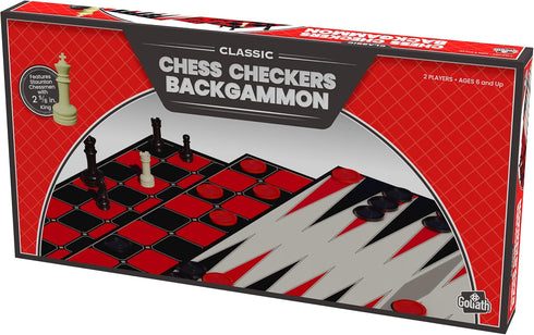 Goliath Chess/Checkers/Backgammon (Amazon Exclusive) - 3 Games in One with Full Size Staunton Chess Pieces and Interlocking Checkers...