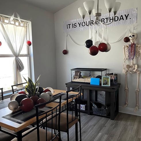 50 PCS It Is Your Birthday Banner Set, The Office Merchandise Vinyl Banner with Metal Hanging Grommets, Balloons, Paper Streamer and Tape for Birt...