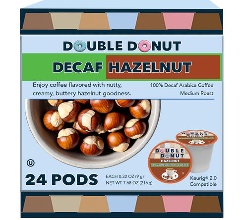 Double Donut Coffee Hazelnut Decaf Coffee Pods Medium Roast Decaffeinated Coffee Pods with Nutty Hazelnut Flavor for Keurig K Cup Machines (SYNCHK...