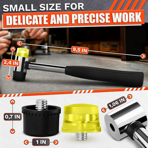 Small Rubber Mallet Hammer – 25 mm Lightweight Double-Sided Rubber and Plastic Head | Non-Slip Ergonomic Grip | Durable, Scratch-Free Tool for Jew...