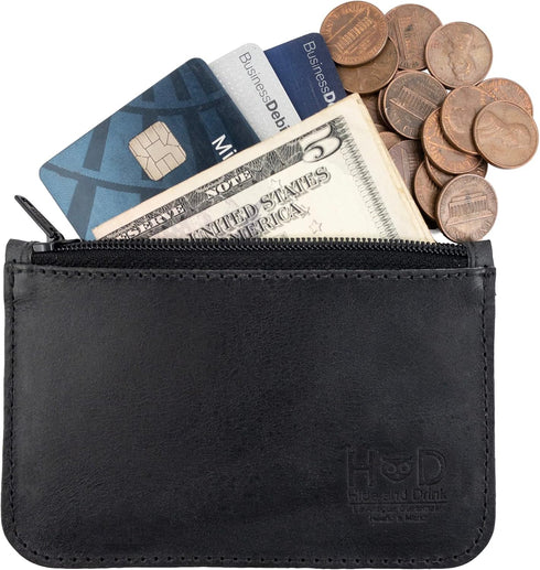 Hide & Drink, Zippered Wallet, Card Case, Folded Bills Storage, Coin Organizer, Travel Accessories, Full Grain Leather, Handmade, Charcoal Black...