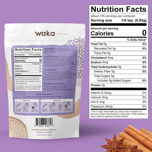 Waka Tea, Traditional Masala Chai Instant Tea, No Sugar or Milk Added and Vegan, 100% Natural Spices and Premium Indian Instant Tea, No Steeping R...