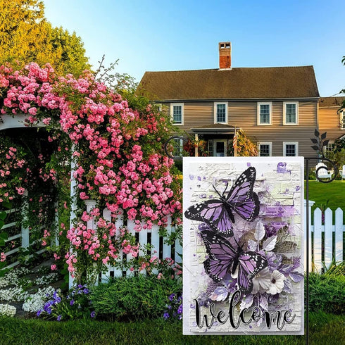 Large Garden Flags 28 X 40 Double Sided,Welcome Yard Flags Summer Garden Decor for Outside,Butterfly Flower Yard Decorations for Home Outdoor...