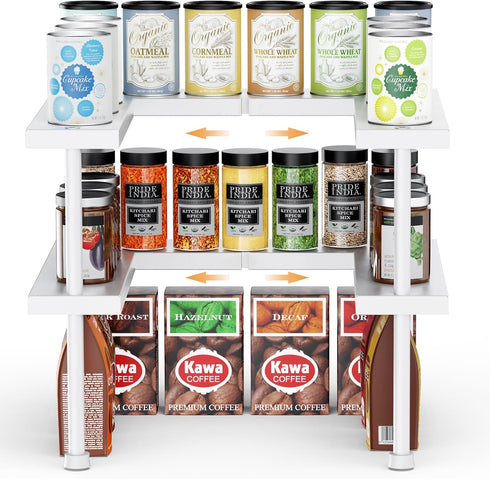 Expandable Spice Rack Organizer, Stackable Cabinet Shelf Organizer Rack, Space Saving Kitchen Seasoning Organizer Storage for Home Pantry Cupboard...