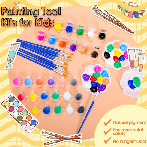 6 PCS Mini Paint Set,Kids Paint Bulk Set,Washable Acrylic Paint Strips Set for Kids & Adults,12 Filled Paint Strips in 12 Colors,12 Brushes 6 Mixi...