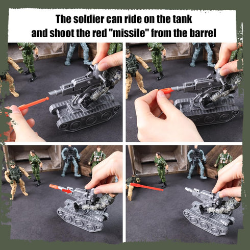 3 otters 13PCS Army Men Toy Set, Military Action Figures with Weapons Special Force Soldiers Riding on Armored Vehicle for Kids Birthday Gift...