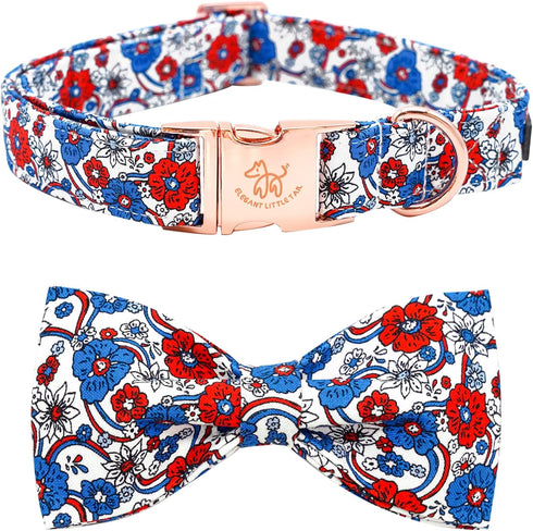 Elegant little tail Independence Day Dog Collar, 4th of July Patriotic Bowtie Dog Collars Holiday Pet Gift Adjustable Soft Puppy Collar for Medium...