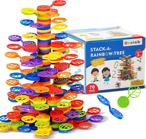 Stack-a-Rainbow-Tree Plastic Stacking Blocks 70 Piece, Balance Game Building Toys for Kids Ages 3-8, Preschool Kindergarten Educational Montessori...