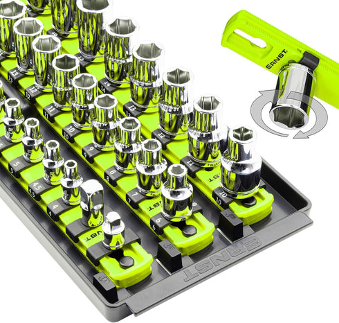 Ernst Manufacturing 8498HV 13-Inch Socket Boss, Premium 3-Rail Multi-Drive Socket Organizer, High Visibility - Made in USA...