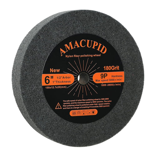 Deburring Wheel, Nylon Fibre Buffing Wheels, 6 inch 9P Hardness. for Bench Grinder Buffing Machine Polishing Stainless Steel, etc.. 180 Grit, 1/2 ...